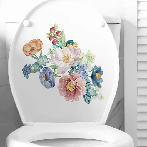 Vista 9 de Calcomanías de flores para tapa de asiento de inodoro, autoadhesivas, removibles, para la pared del baño, calcomanías para cubierta de tapa