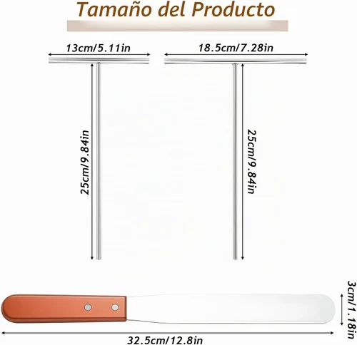 Vista 3 de Kit de esparcidor y espátula de crepé de 5 y 7 pulgadas, esparcidores de masa en forma de T de 12 pulgadas, mango de madera, espátula desplazada