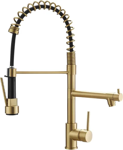 Vista 8 de AIMADI - Grifo de cocina, grifo de cocina negro y dorado con rociador, grifo de cocina estilo comercial de una sola manija, color negro mate, con un