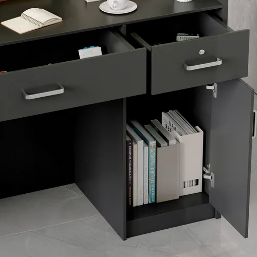 Vista 6 de AIEGLE Escritorio de recepción con cajones y estantes de almacenamiento, mesa con paneles privados, para sala de recepción, sala de recepción, Negro