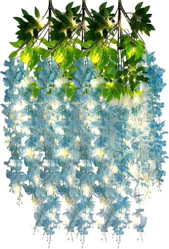 Vista 28 de Paquete de 5 guirnaldas de flores colgantes de glicina rosa, enredaderas de flores artificiales de 3.77 pies, glicinia falsa, guirnalda colgante