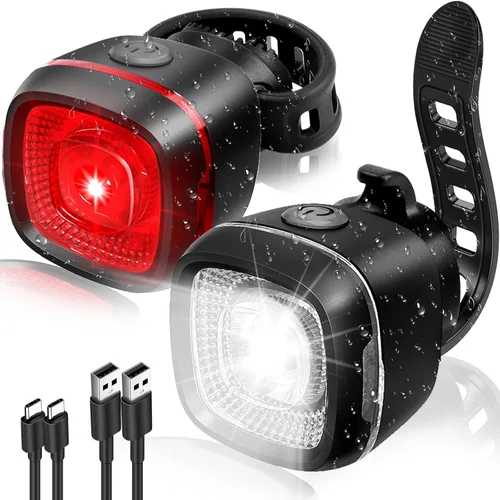 Vista 12 de Luz de bicicleta impermeable IPX6, con 5 + 5 modos, impermeable, tipo C, para montar por la noche, luces de bicicleta de larga vida útil de 17 horas
