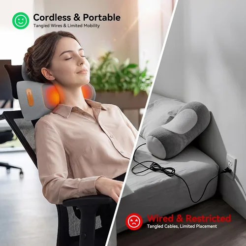 Vista 7 de Almohada masajeadora de cuello inalámbrica 3 en 1 con calor, vibración y Gris claro