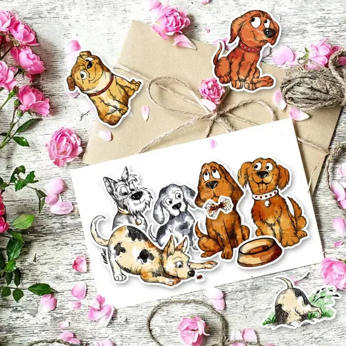 Vista 3 de GLOBLELAND Sellos transparentes de silicona para perros de dibujos animados Schnauzer Pug Dog Cutting Die Dog Claws Fondo PET Paint Craft Stencils