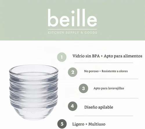 Vista 3 de Beille Mini Cuenco Pequeño de Vidrio de 2 Pulgadas Esencial para Cocina, 2 piezas