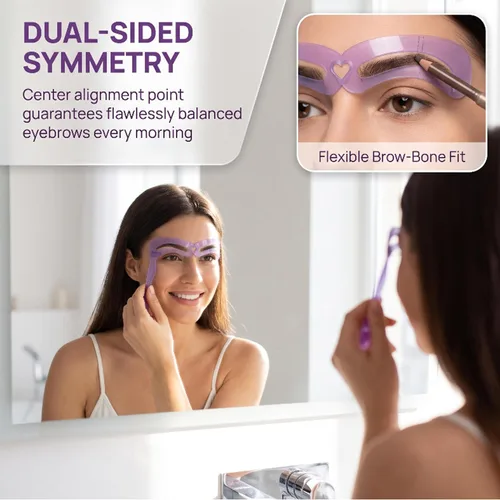 Vista 5 de Plantillas para cejas, 8 estilos reutilizables, kit de plantillas de cejas con mango ajustable y diadema para mujeres, 2 unidades 2 PIEZAS