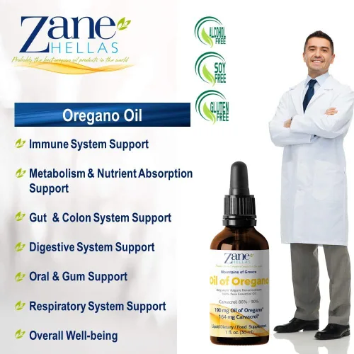 Vista 8 de Zane Hellas 190 mg de aceite de orégano-164 mg de carvacrol por porción-4 gotas diarias. Aceite de orégano 100% griego sin diluir. 86%-90% Carvacrol