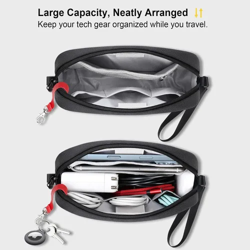 Vista 2 de Lacdo Organizador de artículos electrónicos, estuche de viaje, organizador de cables para artículos esenciales, resistente al agua, accesorios