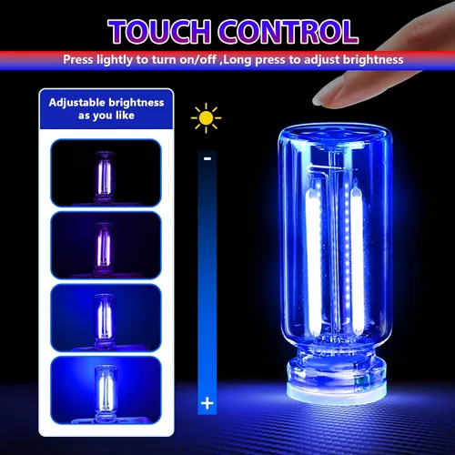 Vista 3 de 2 luces LED USB para automóvil, luces LED regulables al tacto, puerto USB, iluminación ambiental retro para automóvil, luces LED interiores Azul