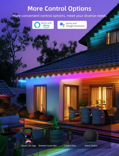 Vista 6 de APPECK Luces de exterior permanentes de 100 pies con 72 LEDs, modos de escena DIY, luces de cadena RGBW inteligentes impermeables, control por Negro