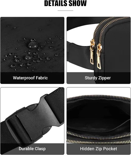 Vista 3 de Sindax Riñonera impermeable para mujer, bolsa de cinturón con bolsa ajustable a la moda para viajes, entrenamiento, correr, senderismo, 01-Negro, M