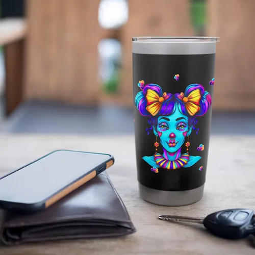 Vista 7 de Cute Streetwear synthwave 80s 90s retro anime girls clown Stainless Steel Insulated Tumbler