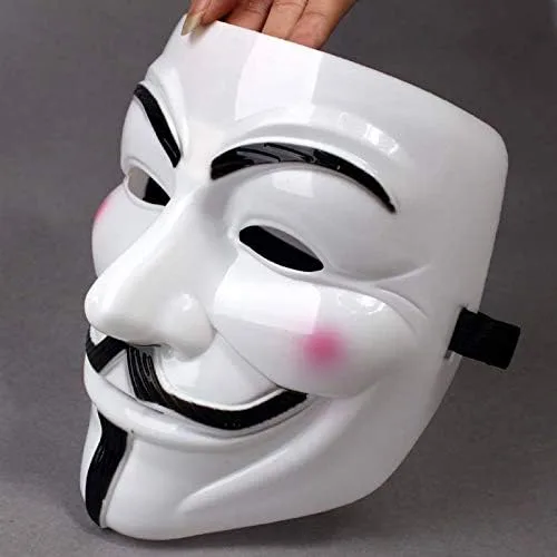 Vista 3 de Miuion Máscara de Guy Fawkes - V para vendetta, máscara de fiesta de cosplay de Anonymous Hacker (blanco)