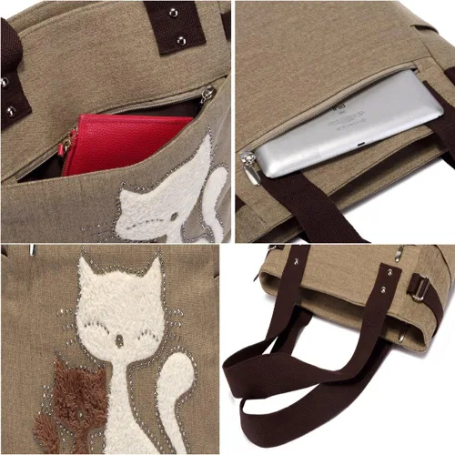Vista 5 de Myosotis510 Bolso de mano de lona para parejas con gatos