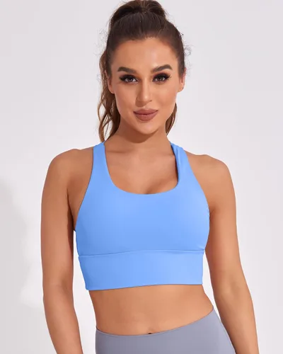 Vista 2 de Longline - Brasier deportivo para mujer, de alto soporte, para entrenamiento, con tirantes, para yoga, camiseta sin mangas, ropa deportiva cruzada