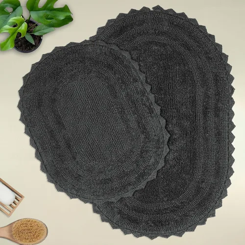 Vista 32 de TreeWool - Alfombras de baño con borde de ganchillo reversible en algodón de felpa (paquete de 2)