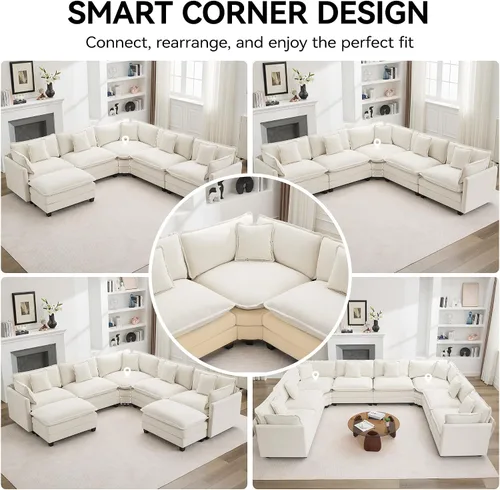 Vista 6 de Sofá modular en forma de nube de 113 pulgadas, sofás de asiento profundo de gran tamaño para sala de estar, sofá modular tapizado de chenilla