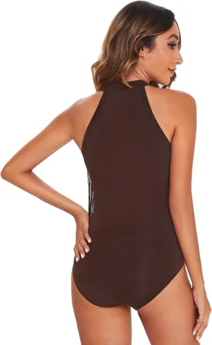 Vista 2 de Verdusa - Body halter sin mangas con ribete de flecos para mujer