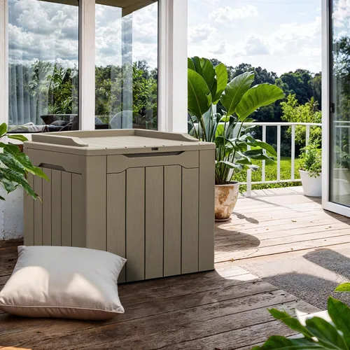 Vista 3 de GUNJI Caja pequeña de 30 galones para exteriores, impermeable, de resina, contenedor de almacenamiento con cerradura, caja de entrega de paquete