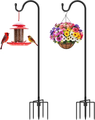 Vista 8 de Ganchos de pastor para exteriores de 42 pulgadas, poste de comedero de pájaros de jardín con base de 5 puntas, ajustable para colgar cesta