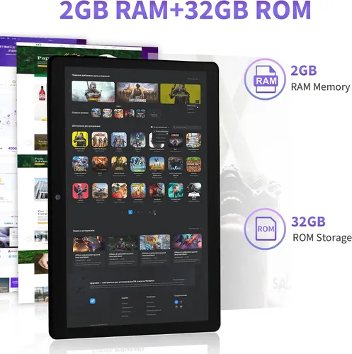 Vista 4 de Veidoo Tableta Android, 2+32GB, admite expansión de tarjeta SD, con WiFi, Bluetooth, cámaras duales, pantalla táctil de alta definición IPS de 10