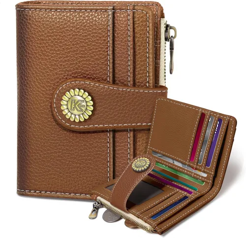 Vista 8 de Kelvoris Cartera pequeña Rfid para mujer, plegable, con cremallera, bolsillo para monedas, piel sintética, compacto, para tarjetas de crédito