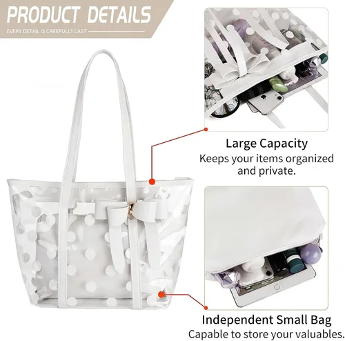 Vista 4 de Bolso de mano transparente impermeable de PVC para mujer, bolso de hombro, bolsa de playa, bolsa de trabajo de compras