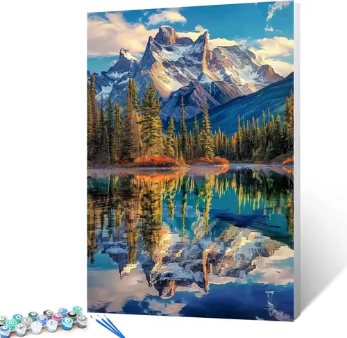 Vista 8 de America Route 66 - Pintura de montaña al atardecer por números, 16 x 20 pulgadas, lienzo de paisaje de EE. UU., pintura acrílica al óleo para niños