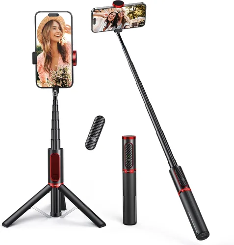 Vista 10 de ATUMTEK Palo de Selfie Trípode, trípode extensible 3 en 1 de aluminio para teléfono con control remoto Bluetooth desmontable, compatible con iPhone