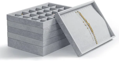 Vista 8 de Oirlv - Bandejas de terciopelo apilables para joyas, organizador de joyas, bandejas de almacenamiento