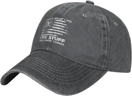 Vista 2 de Sombrero divertido con texto en inglés "I Fix Stuff and I Know Things" para hombre, sombrero de béisbol lindo