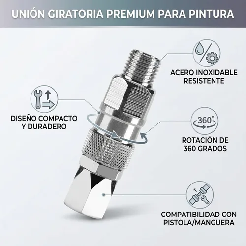 Vista 4 de Articulación de pulverizador, 1/4 de pulgada y 360 grados de rotación de pintura sin aire, accesorio giratorio, acero inoxidable plateado de alta