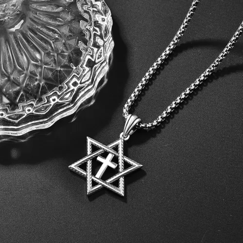 Vista 5 de ADMETUS Regalos para el día de San Valentín para él, collar de estrella de David de plata de ley 925, colgante hexagonal de estrella judía Estrella
