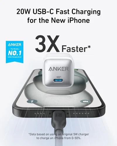 Vista 2 de Anker Bloque de cargador USB C de 20 W (Nano Pro), PIQ 3.0 Cargador rápido compacto para iPhone 17/16/15/14/13 Series, Galaxy, Pixel 4/3, iPad