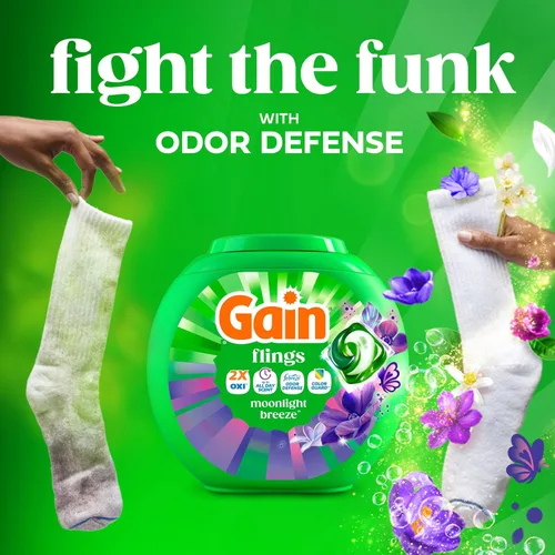 Vista 4 de Gain Flings - Paquete de detergente para ropa, 42 unidades, aroma Moonlight Breeze, paquetes de detergente HE 3 en 1 con Oxi Boost y Febreeze