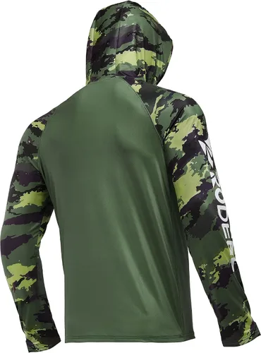Vista 2 de Rodeel Camiseta de manga larga con capucha para hombre, ajuste holgado, con ventilación y protección solar UPF 50