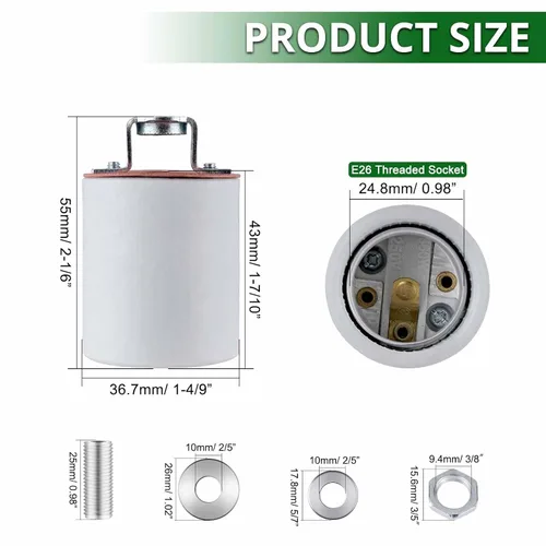 Vista 6 de Enchufe de luz E26,Soporte de lámpara de enchufe de bombilla de tornillo Medimun estándar,Enchufe de luz de porcelana con fijación de tornillo