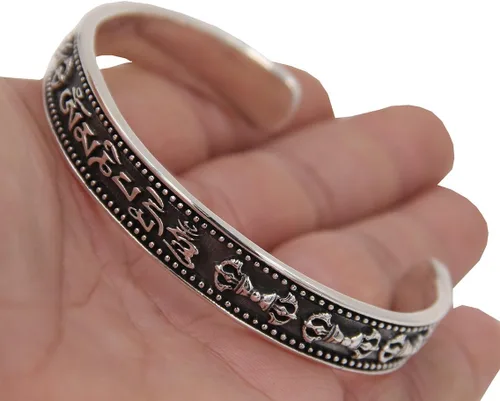 Vista 7 de DharmaObjects Pulsera Dorji grande de plata de ley 92.5 maciza Om Mani Padme Compassion Dorji, Metal