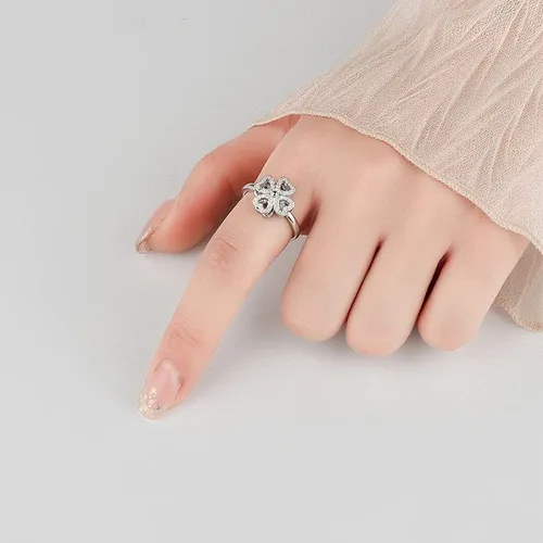 Vista 5 de Anillo de ansiedad para mujer, anillo ajustable de plata de ley 925, anillo giratorio con caja de regalo de joyería