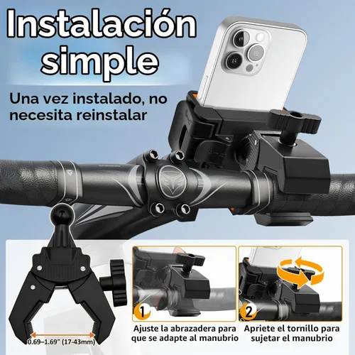 Vista 6 de Wonwood_direct Soporte para teléfono de bicicleta, soporte de teléfono para motocicleta, abrazadera de teléfono celular para manillar, soporte