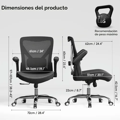 Vista 3 de Ergalithic Silla de oficina ergonómica para casa y escritorio - Silla de computadora en forma de X de malla con cuero de PU y soporte lumbar