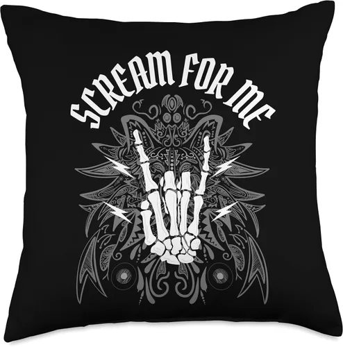 Vista 5 de Rock, Rock n roll, heavy metal, emo, goth Scream for Me-Rock Hand of Horns Design - Almohada (16 x 16 pulgadas), multicolor