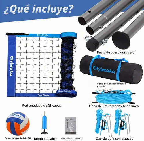 Vista 6 de 32FT Outdoor Volleyball Net Set, Regulation Size Portable Volleyball System with 1.25" Adjustable Steel Poles, 28-Ply Anti-Sag PE Net, Ball, Pump