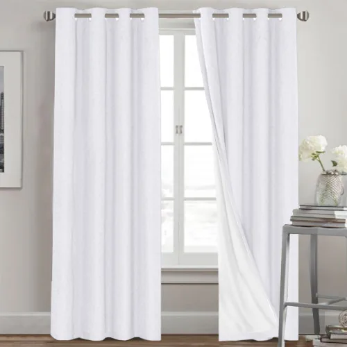 Vista 137 de Cortinas con textura de lino 100% opacas de 64 pulgadas de largo, juego de 2 paneles de cortinas de lino opacas con forro aislante térmico que Arena