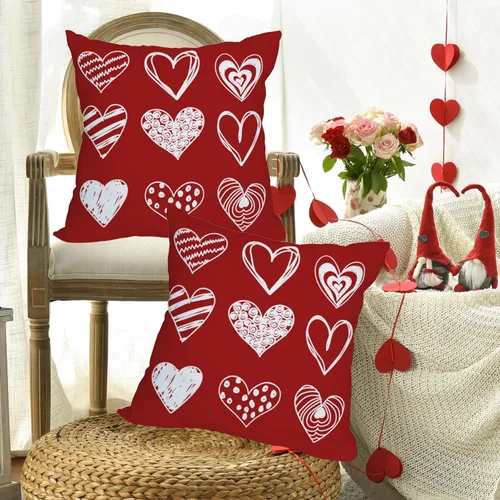 Vista 4 de Fukeen Paquete de 2 fundas de almohada impermeables para el día de San Valentín para exteriores, de 16 x 16 pulgadas, color blanco, rojo, corazón