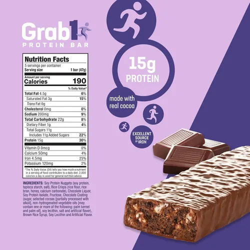 Vista 2 de Grab1 Barras de proteína sin lácteos recubiertas en rico chocolate negro 0.51 onzas de proteína (paquete de 2 – 10 barras) controla el hambre