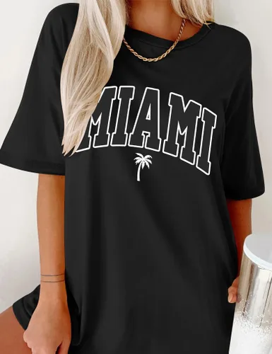 Vista 20 de Aoang Camisetas gráficas de gran tamaño para mujer, cuello redondo, manga corta, blusa