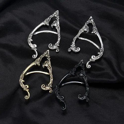 Vista 6 de Caiyao 2 pendientes góticos para orejas de duendes de cartílago, trepador, retro, plateados, negros, punk, hip hop, regalo para mujer, Metal, Sin