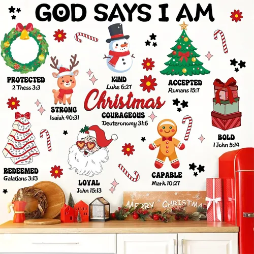 Vista 7 de Calcomanías de pared de Navidad, citas de Navidad, calcomanías de pared para decoración de interiores inspiradoras para niños, calcomanías de pared