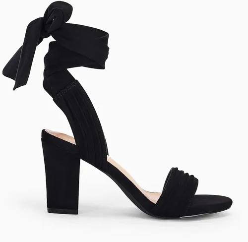 Vista 5 de Coutgo Sandalias de tacón alto con tiras para mujer, sandalias de tacón grueso con lazo y cordones con puntera abierta, zapatos cómodos para boda